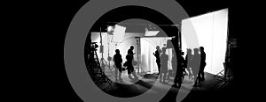 Silhouette images of film production. behind the scenes