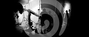 Silhouette images of making of or behind the scenes of video production