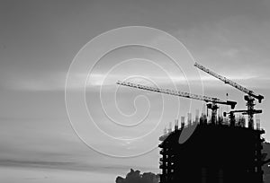 Silhouette of industrial cranes