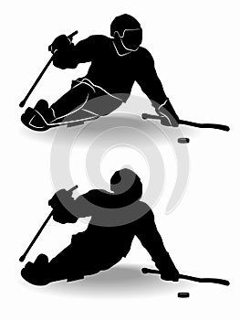 Silhouette of invalid ice hockey player, vector drawing
