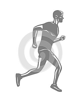 Silhouette of Isolated Running Male on White.