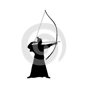 Silhouette Japanese Kyudo archer. Bow shooting.