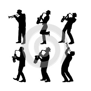 Silhouette jazz musician set vector illustration