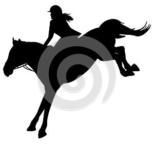 Silhouette of jockey and jumping horse, equestrian sport. Vector illustration