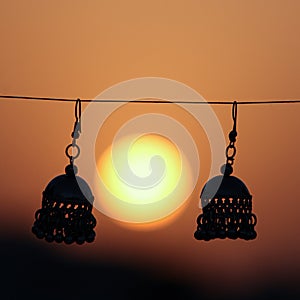 Silhouette of Jumka earrings & x28; Pendent& x29; Traditional ornament of India