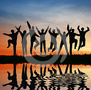 Silhouette jump team.