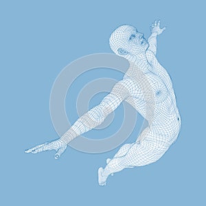 Silhouette of a Jumping Man. 3D Model of Man. Geometric Design