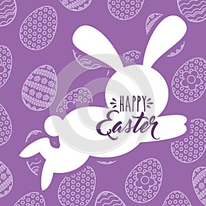 Silhouette jumping rabbit happy easter egg background