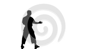 Silhouette of a karate man exercising against