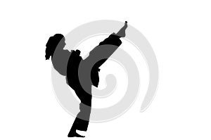 A silhouette of a karate woman