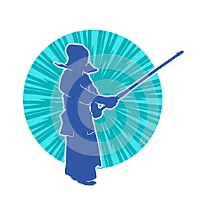 Silhouette of kendo martial art person in action pose with bamboo sword shinai .