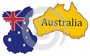 Silhouette of koala in Australian flag with continent