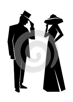 Silhouette of the lady and gentleman photo