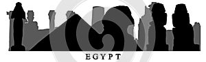 Silhouette of landmarks Sphinx, statues, ruins and etc. of Egypt, composition. Vector illustration