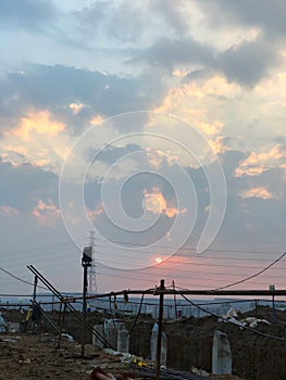 In silhouette landscape sunrise in construction site