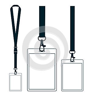 Silhouette of lanyard with neckband. Badge with contour line.