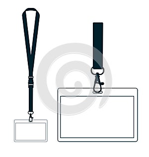 Silhouette of lanyard with neckband. Badge with contour line. Fl photo