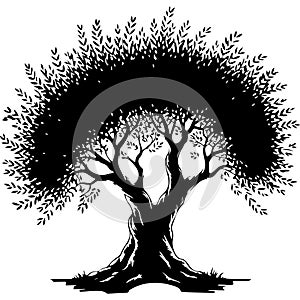 Majestic Olive Tree Silhouette Vector Illustration