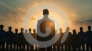 Silhouette of a leader standing in front of a group