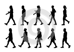 Silhouette lifestyle people on white background, Man and women walking 