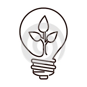 silhouette light bulb flat icon with leaf inside