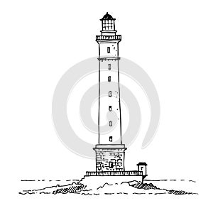 Silhouette lighthouse drawing on a white background