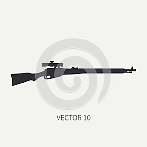 Silhouette. Line flat vector military icon rifle, carbine. Army equipment and armament. Legendary retro weapon. Cartoon