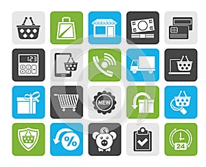 Silhouette on line shop and E-commerce icons
