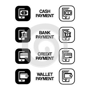 Silhouette and linear payment method icons design
