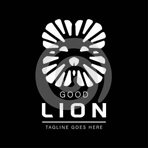 Silhouette of Lion Face Logo Design. Vector Illustration Isolated with white color on a Black Background