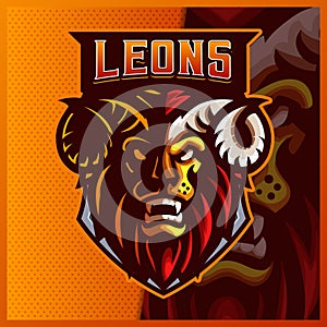 Silhouette Lion Horn mascot esport logo design illustrations vector template, Lion logo for team game streamer youtuber banner