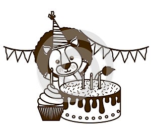 Silhouette of lion with party hat on white background