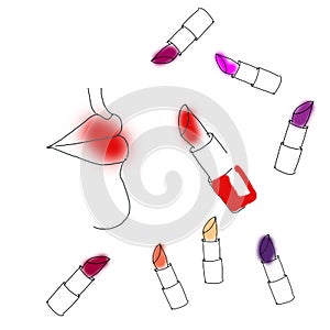 The choice of lipstick is obvious. Hand-drawn