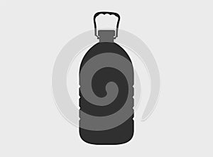 Silhouette of a 5 liter plastic bottle on a light background. Black water container outline