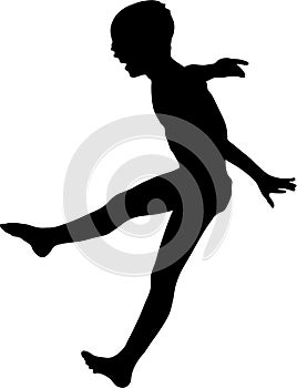 Silhouette of little a boy jumps