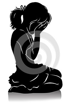 Silhouette of little girl crying