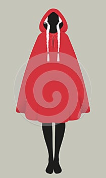 Silhouette of little red riding hood combed with braids isolated