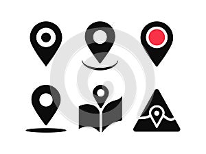 Silhouette Location Pin Vector Icon Set for Map and Navigation