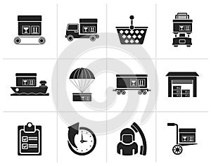 Silhouette Logistic, cargo and shipping icons