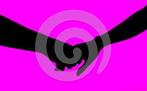 Silhouette of a love couple holding hands, back lit, pink