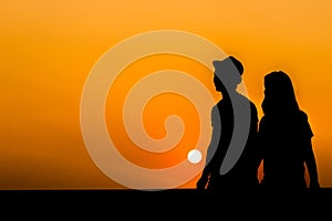 Silhouette of a loving couple