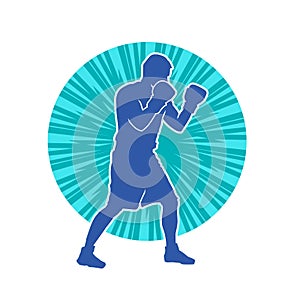 Silhouette of male boxing athlete in action pose.