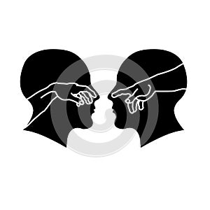 Silhouette of male faces with hands