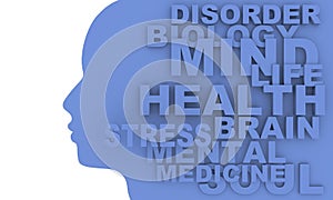 Silhouette of a male head and mind relative tags cloud