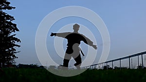 silhouette of male warrior with side stance movement