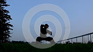 silhouette of male warrior with side stance movement