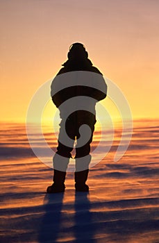 Silhouette of a Man on the Antarctic Plateau