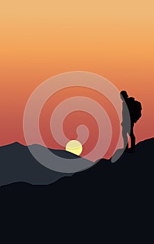 Silhouette Of a man with beautiful sunset and mountains