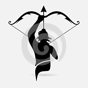 Silhouette of man bow arrow vector illustration
