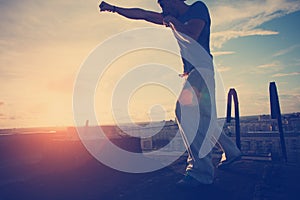 Silhouette of man boxing with shadow